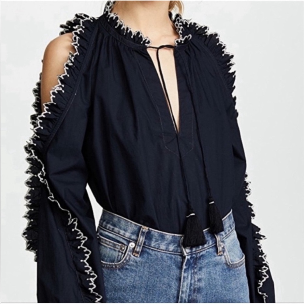 Ulla Johnson Ruffled Cut Out Blouse in Navy, 
Size 0, EUC